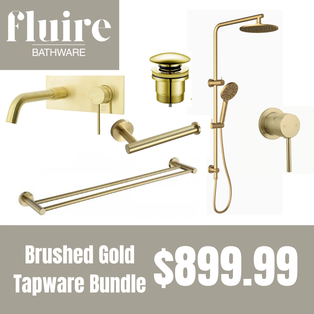 Brushed Gold Wall Mounted Basin Mixer Tapware Bundle