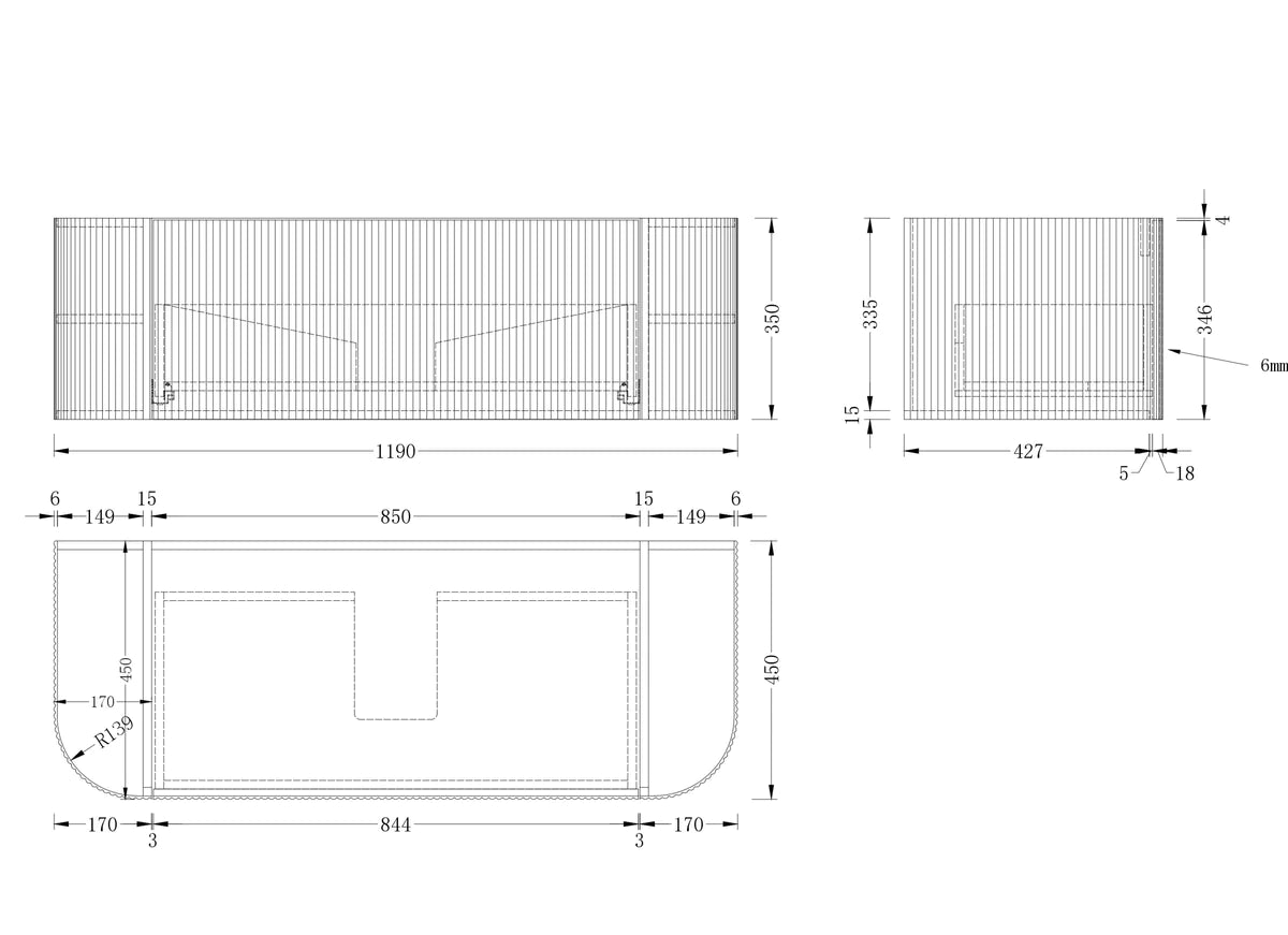 Bodrum Curved Groove Oak Vanity Bundle