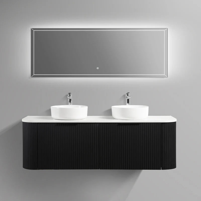 Roma Curved Fluted Matte Black Vanity Bundle
