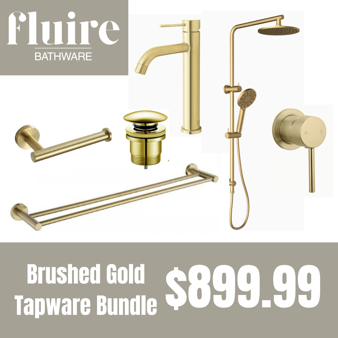 Brushed Gold Tall Basin Mixer Tapware Bundle