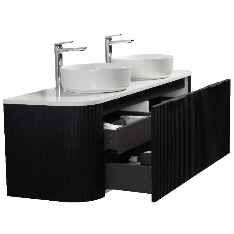 Roma Curved Fluted Matte Black Vanity Bundle