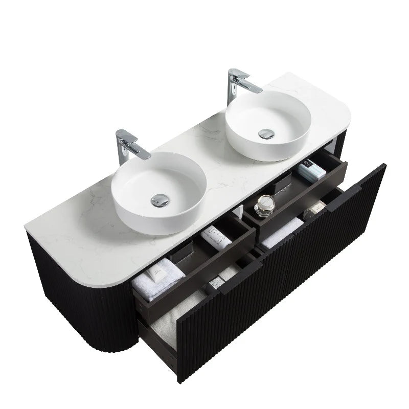 Roma Curved Fluted Matte Black Vanity Bundle