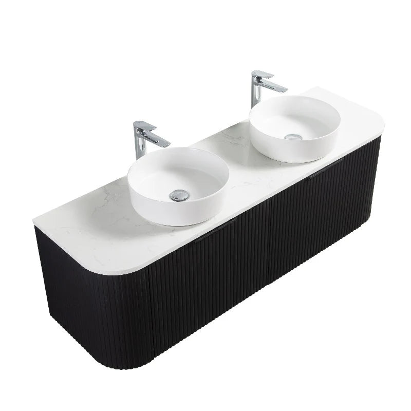 Roma Curved Fluted Matte Black Vanity Bundle