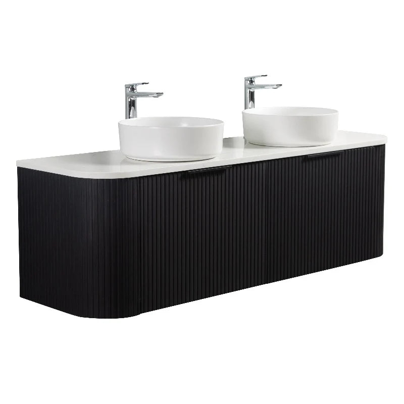 Roma Curved Fluted Matte Black Vanity Bundle