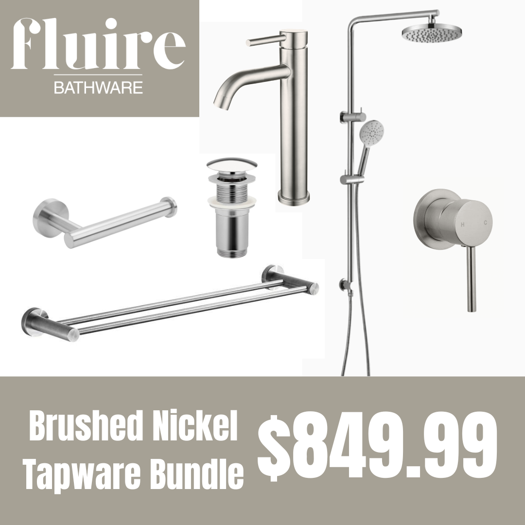 Brushed Nickel Tall Basin Mixer Tapware Bundle