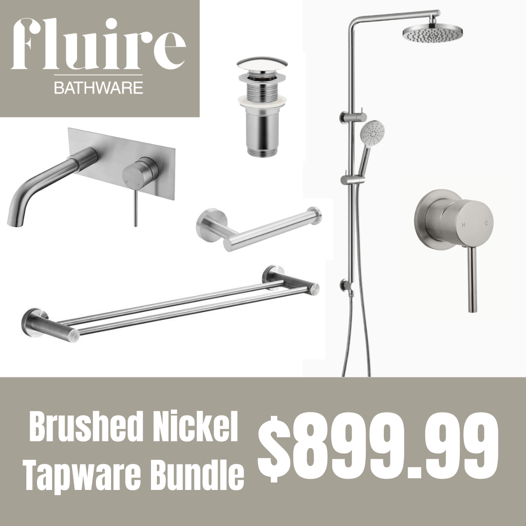 Brushed Nickel Wall Mounted Basin Mixer Tapware Bundle
