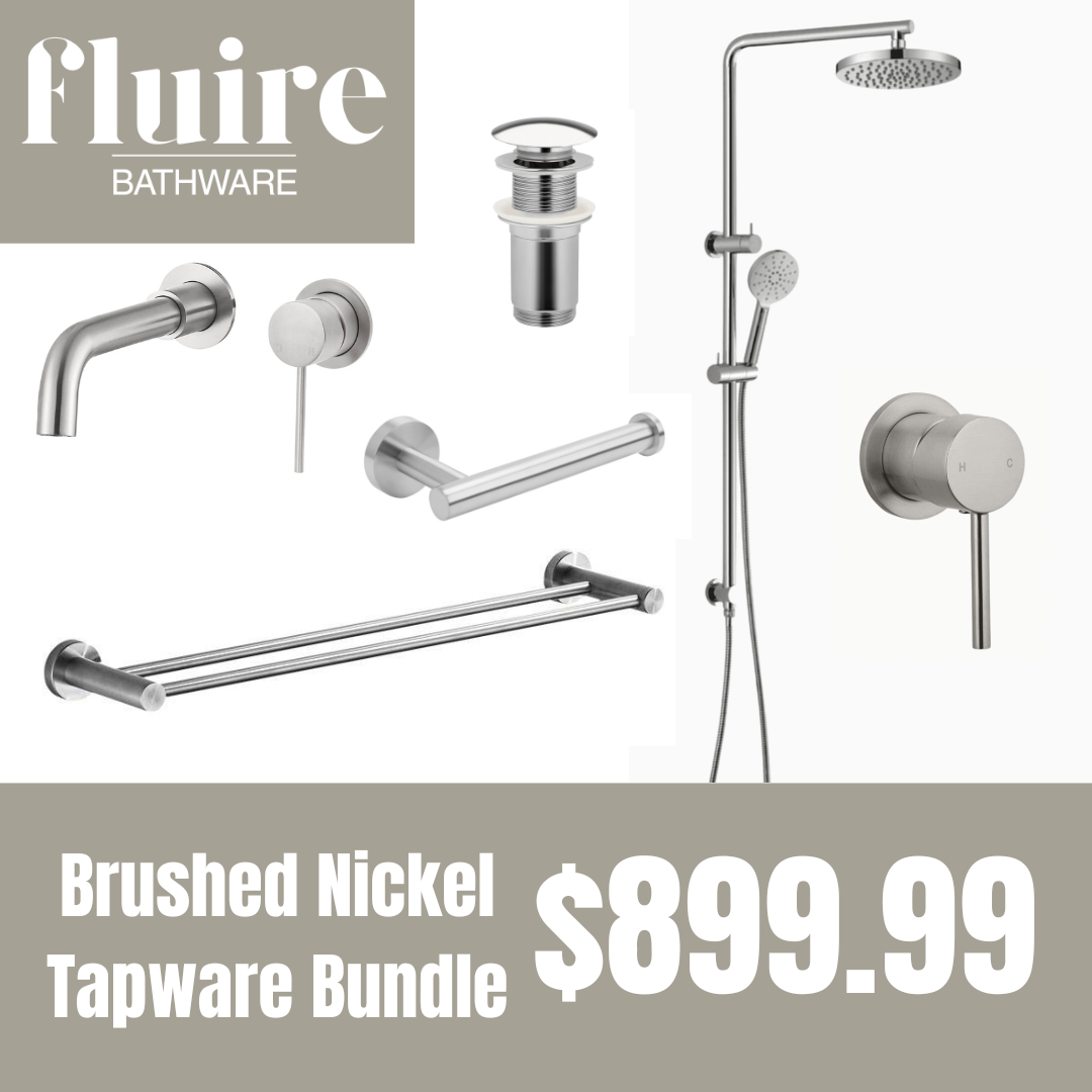 Brushed Nickel Wall Mounted Basin Mixer Tapware Bundle
