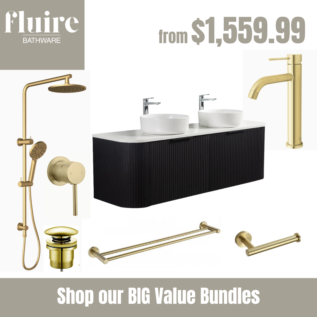 Roma Curved Fluted Matte Black Vanity Bundle