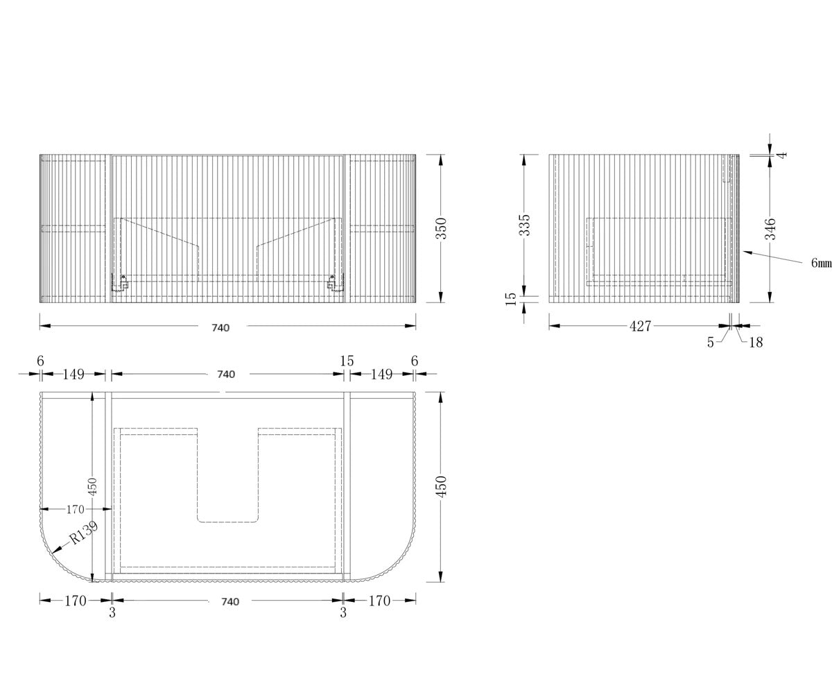 Bodrum Curved Groove Oak Vanity Bundle