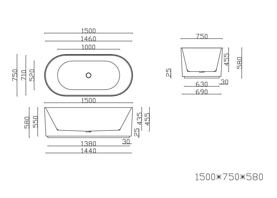 Acacia Fluted Freestanding Bath