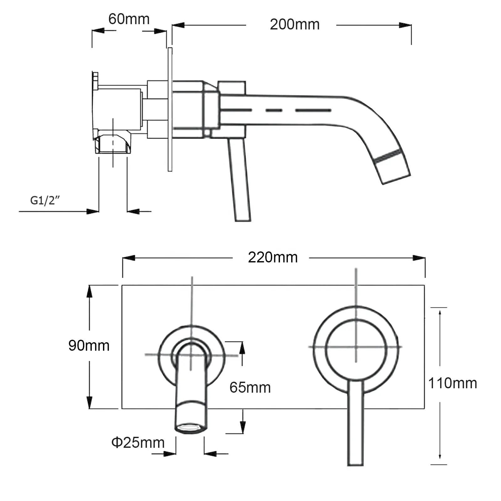 CIRC - Matte Black Wall Basin Mixer With Spout