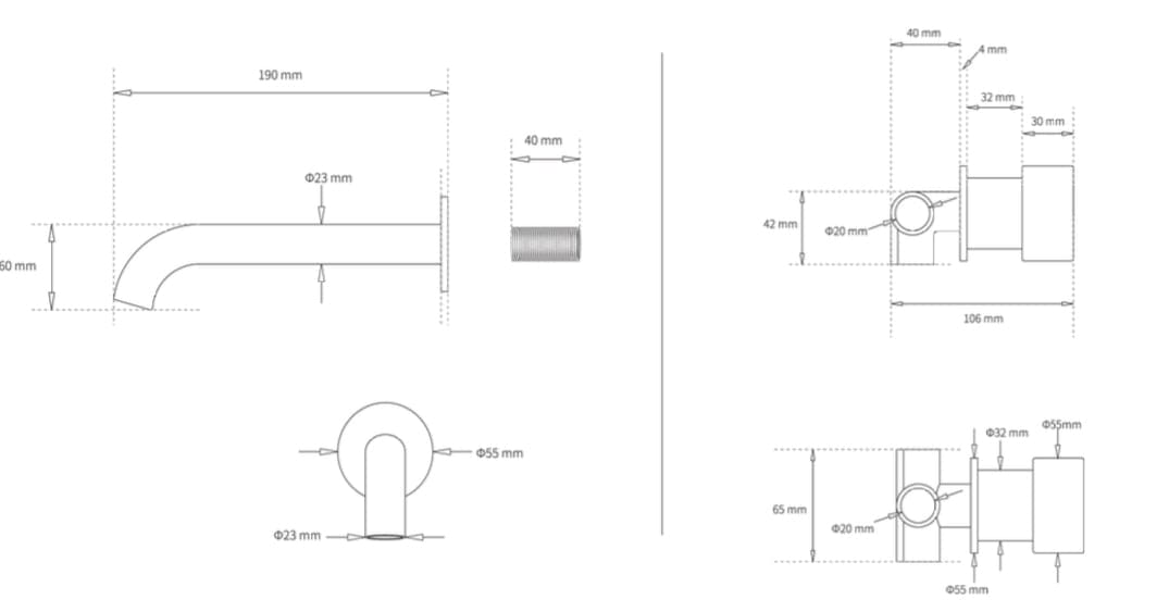 CIRC - Brushed Nickel Concealed Wall Basin Mixer With Spout