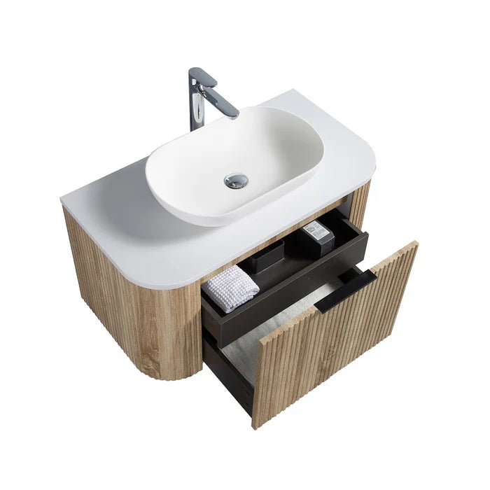 Roma Curved Fluted Oak Vanity Bundle