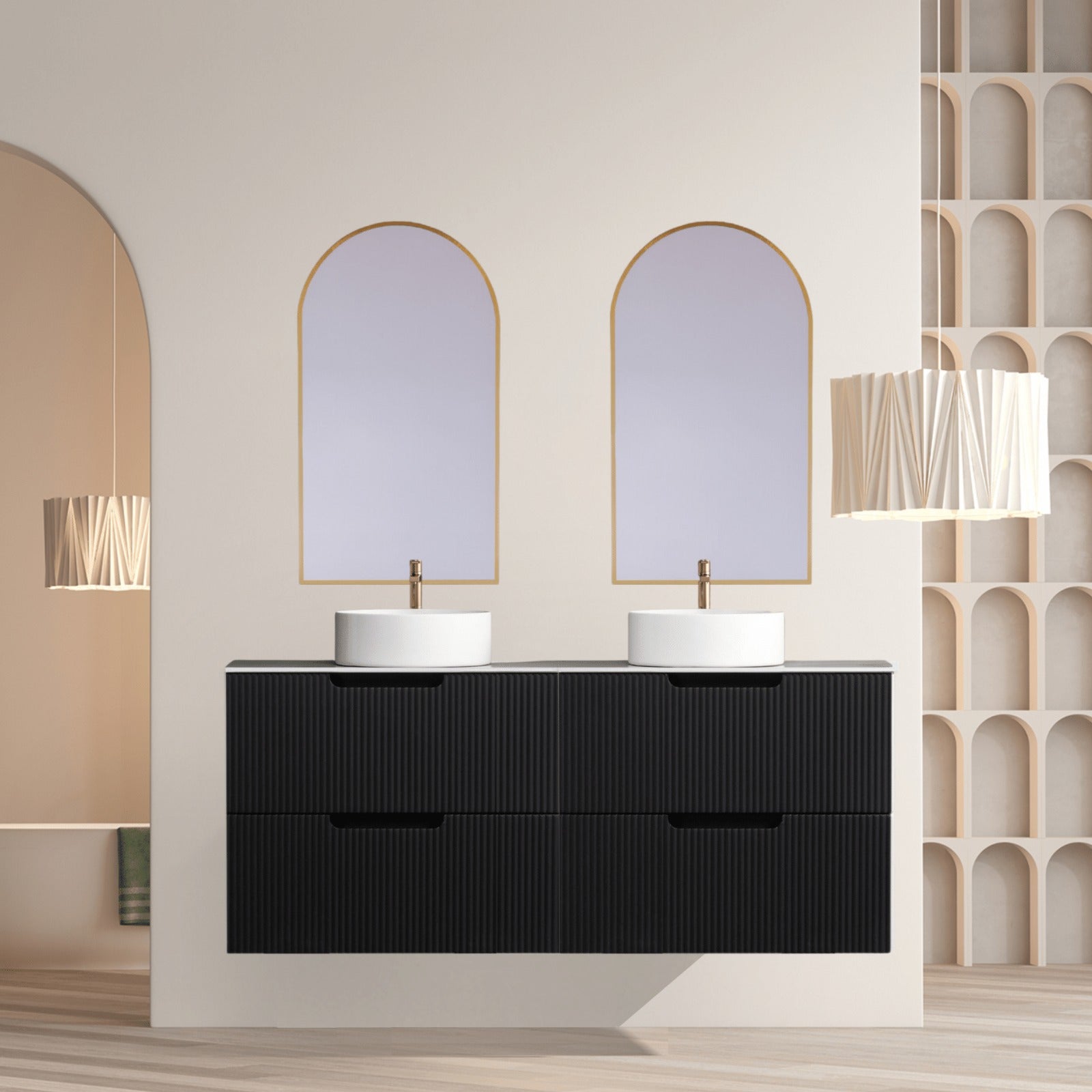 Mornington Fluted Matte Black Vanity Bundle