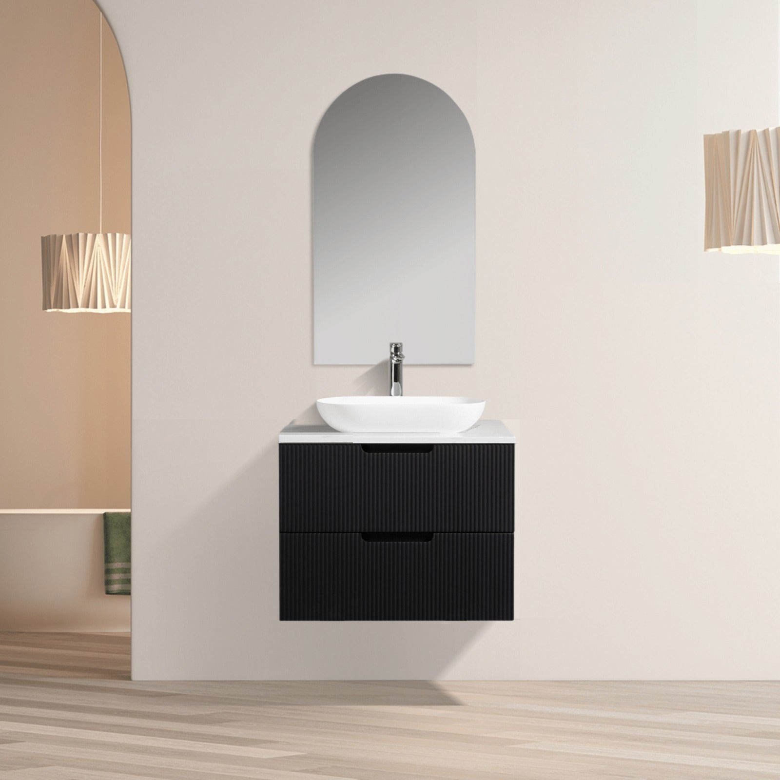 Mornington Fluted Matte Black Vanity Bundle