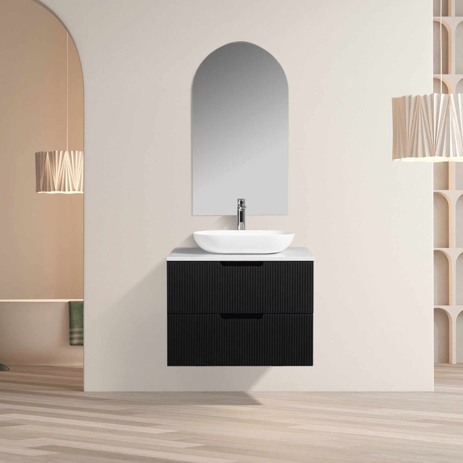 Mornington Fluted Matte Black Vanity Bundle