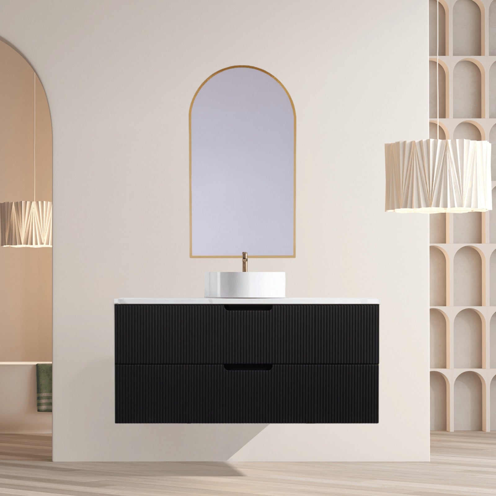 Mornington Fluted Matte Black Vanity Bundle