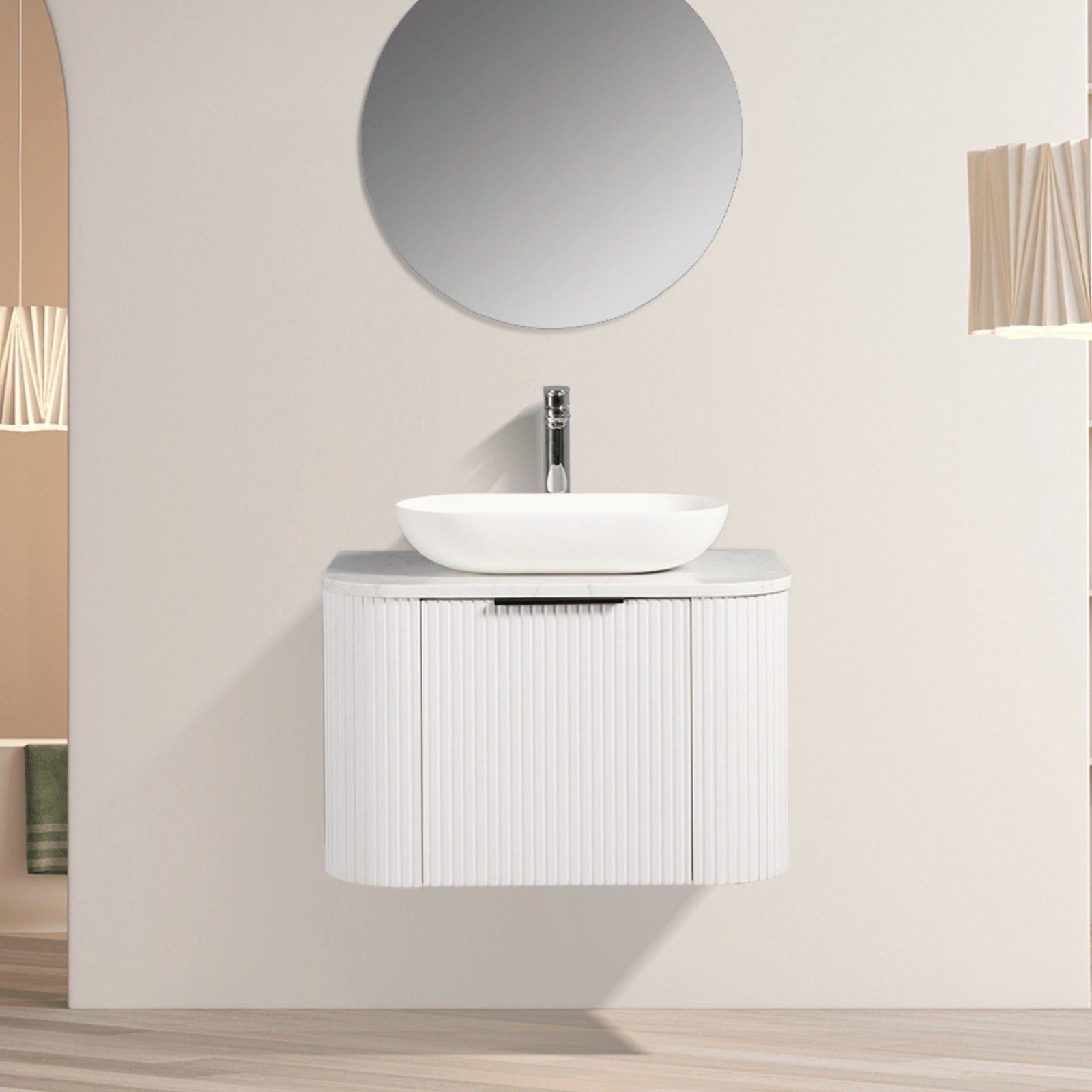 Roma Curved Groove Matte White Vanity Bundle