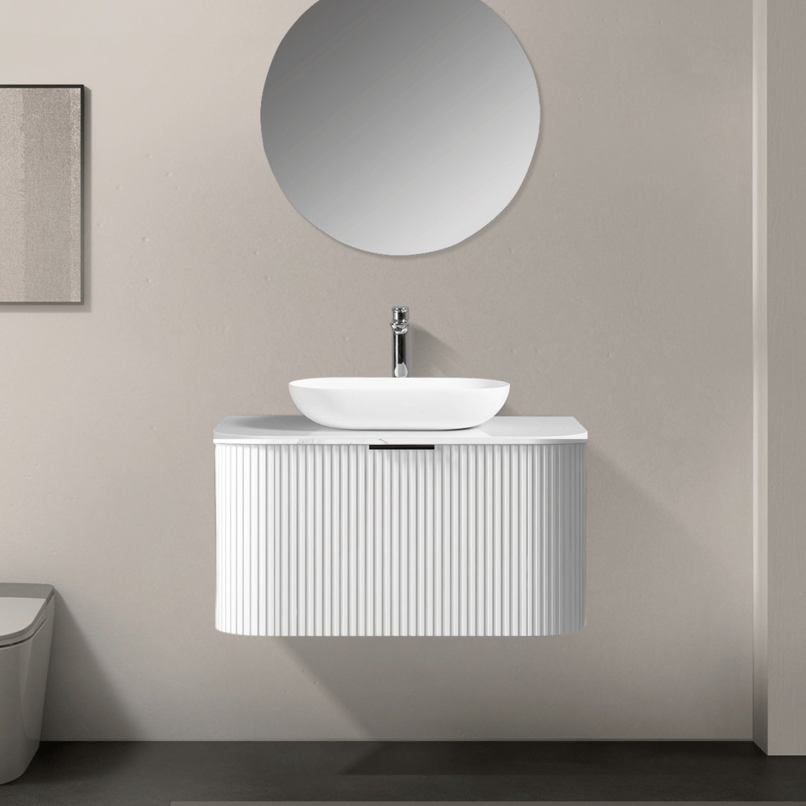 Roma Curved Groove Matte White Vanity Bundle