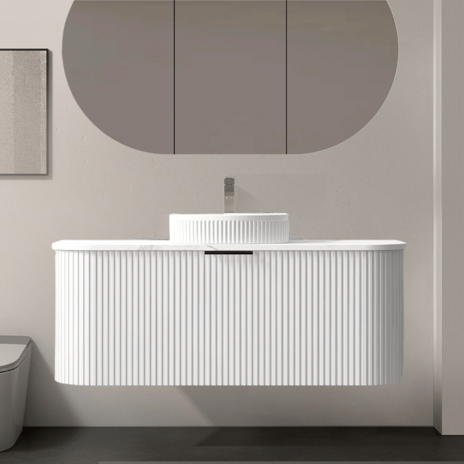 Roma Curved Groove Matte White Vanity Bundle