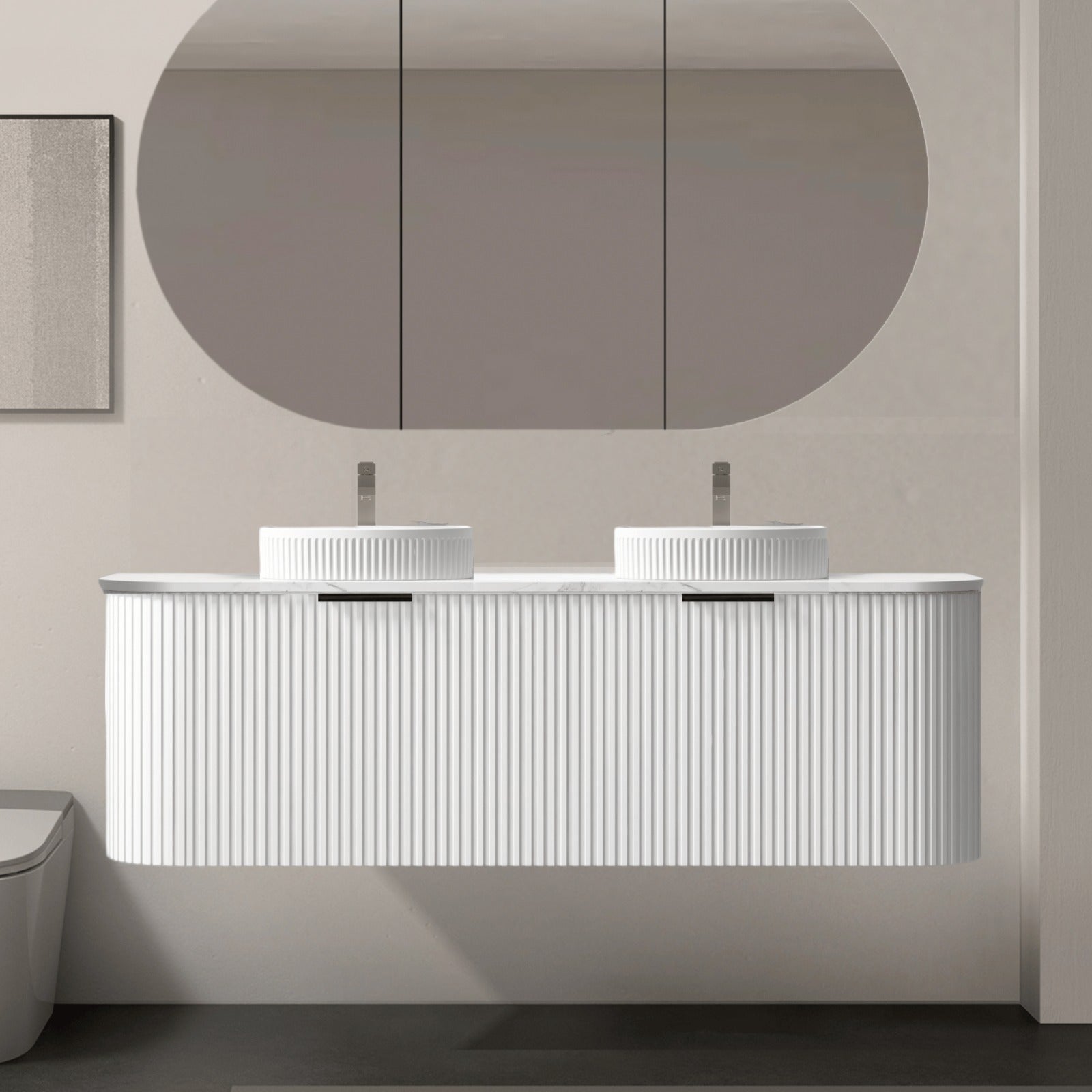 Roma Curved Groove Matte White Vanity Bundle