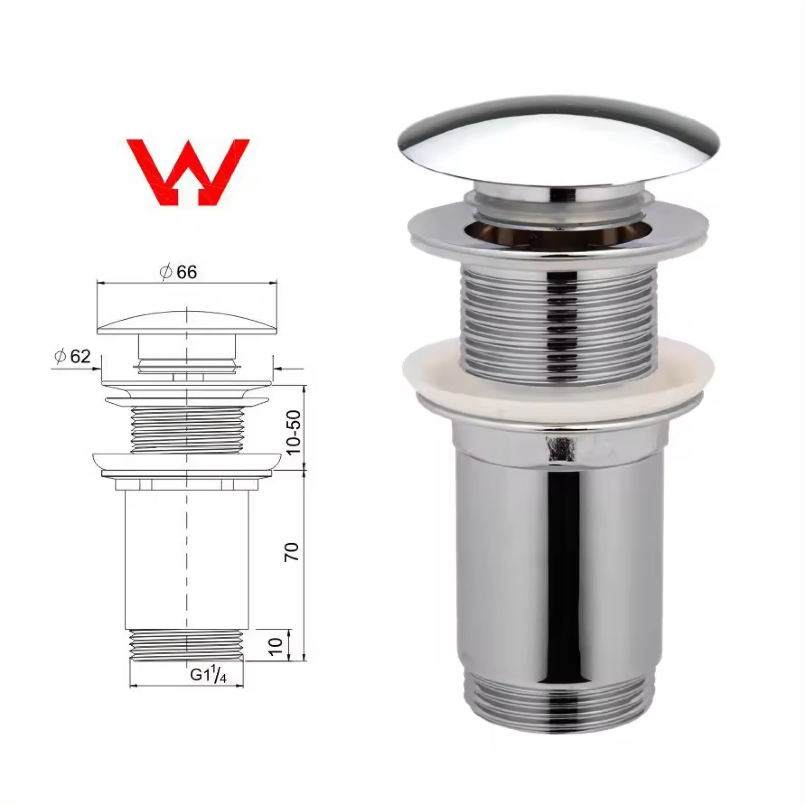 Brushed Nickel Mushroom Top Pop Up Waste - No Overflow
