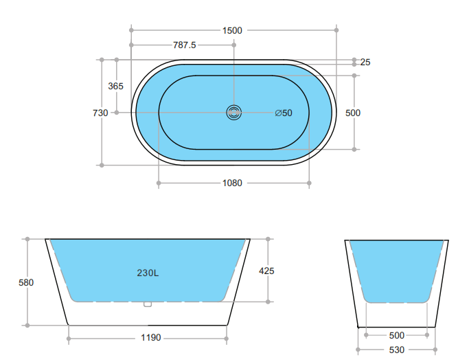 Nile Oval Round Bath - Gloss White
