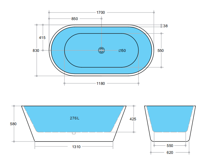 Nile Oval Round Bath - Gloss White
