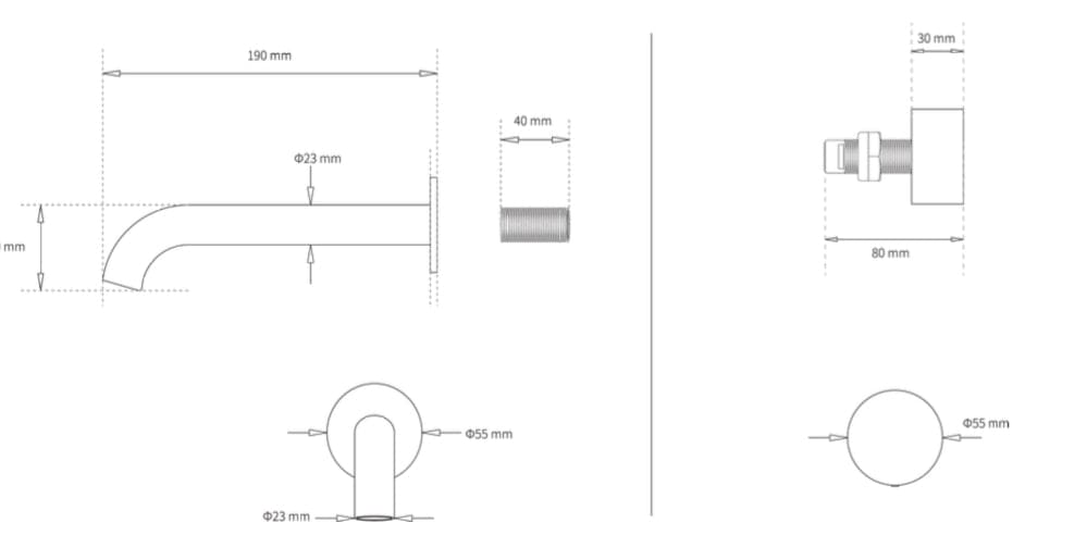 CIRC - Brushed Nickel Progressive Wall Basin Mixer With Spout
