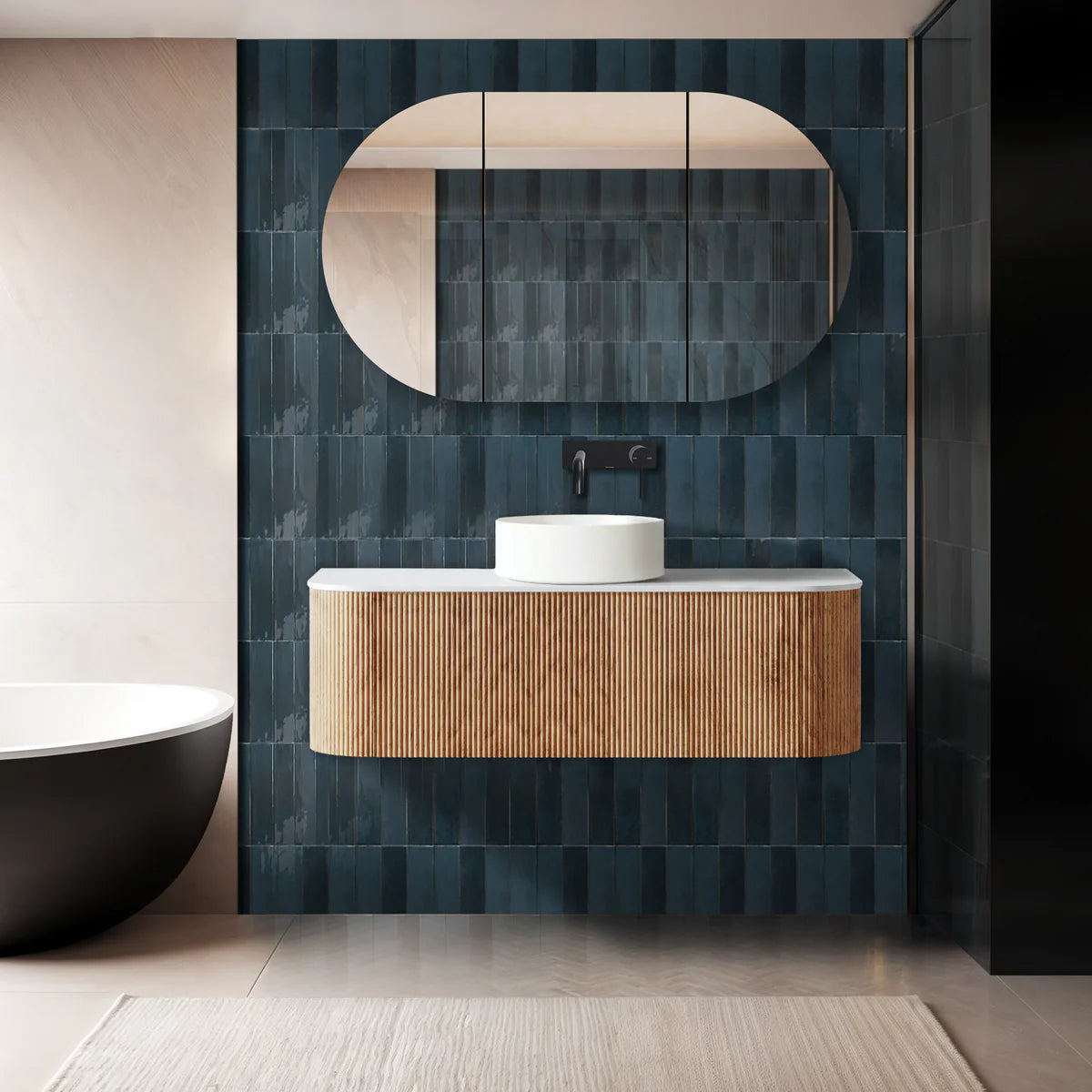 Bodrum Curved Groove Oak Vanity Bundle