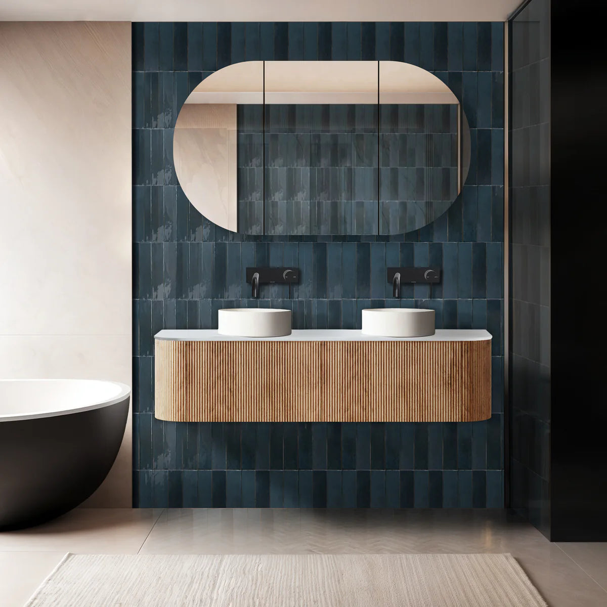 Bodrum Curved Groove Oak Vanity Bundle