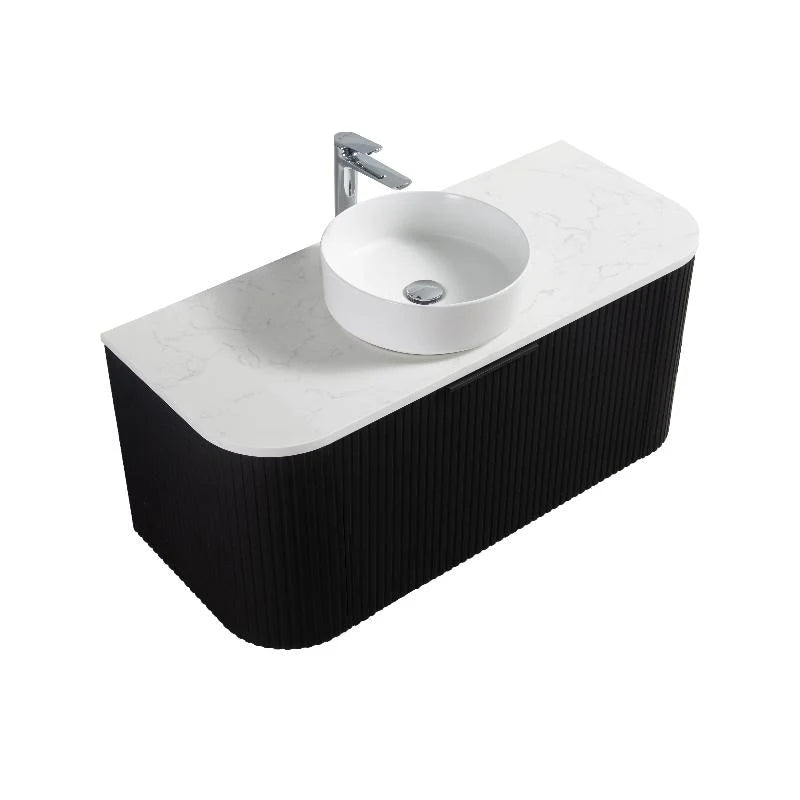 Roma Curved Fluted Matte Black Vanity Bundle