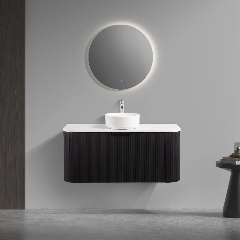 Roma Curved Fluted Matte Black Vanity Bundle
