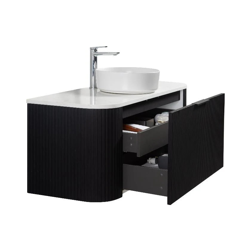 Roma Curved Fluted Matte Black Vanity Bundle