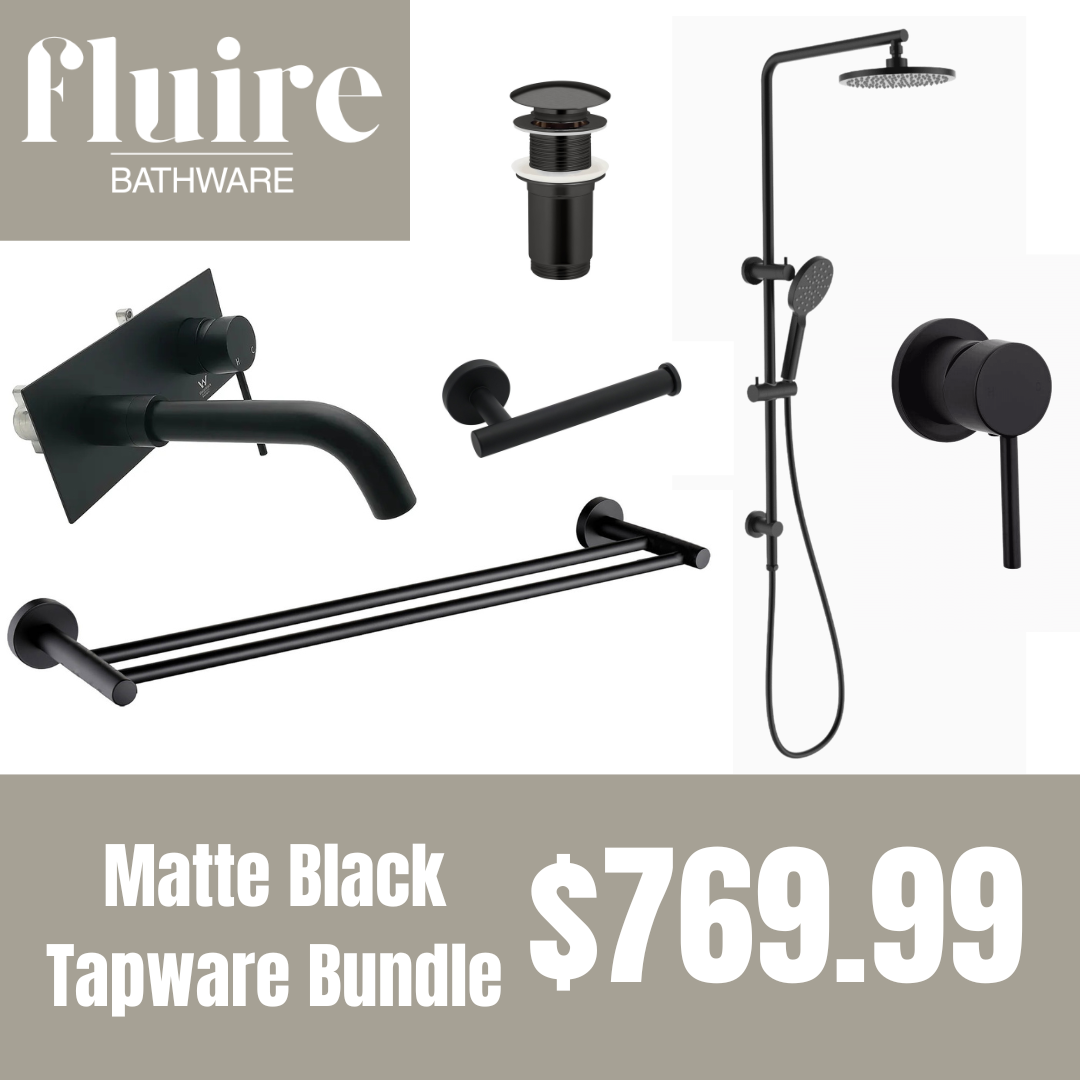 Matte Black Wall Mounted Basin Mixer Tapware Bundle