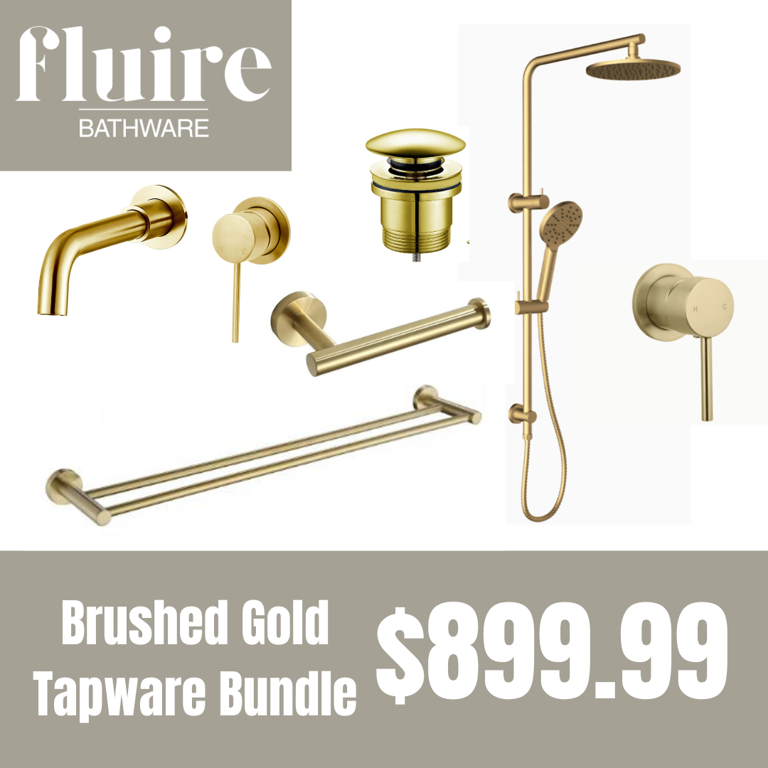 Brushed Gold Wall Mounted Basin Mixer Tapware Bundle