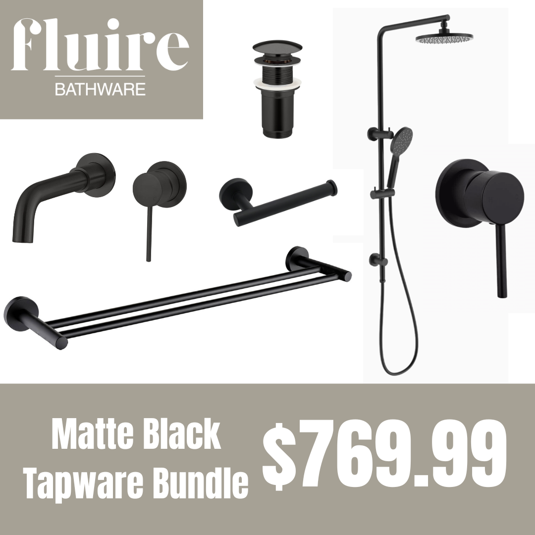Matte Black Wall Mounted Basin Mixer Tapware Bundle